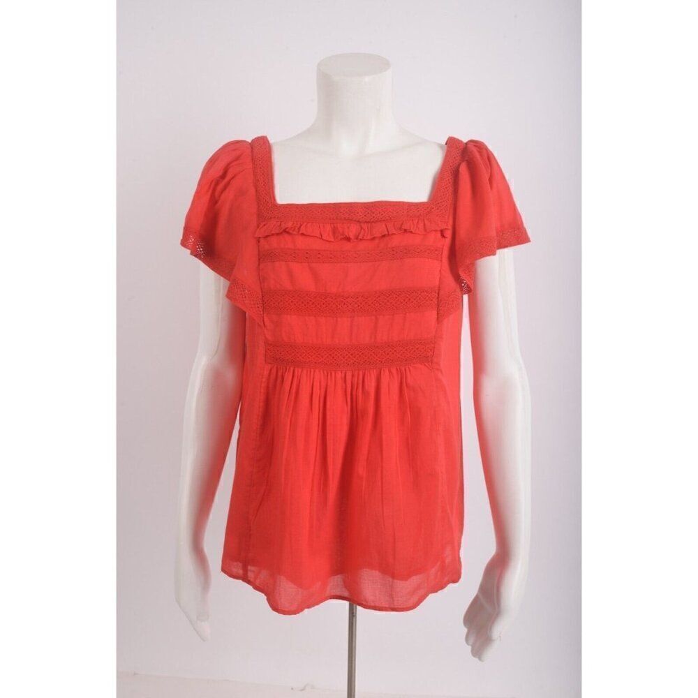 Draper James Womens Maren Shirt Top Blouse Embroidered S Red NWT